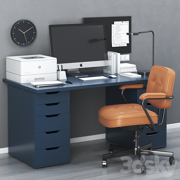 IKEA office workplace with ALEX table and ALEFJÄLL chair 3DS Max - thumbnail 2