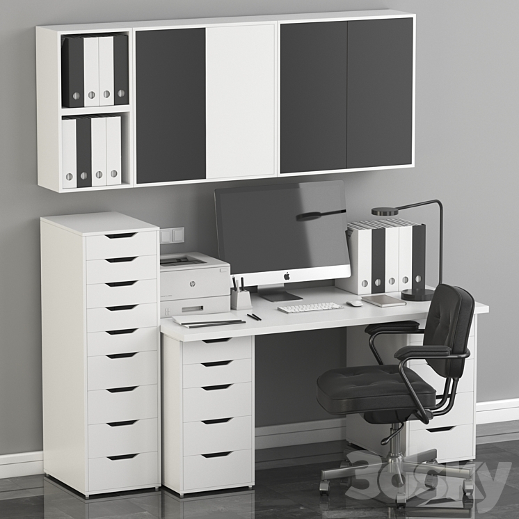 Ikea Office Workplace with Alex Table Alefjäll Chair and Eket wall-mounted cabinet 3DS Max - thumbnail 1