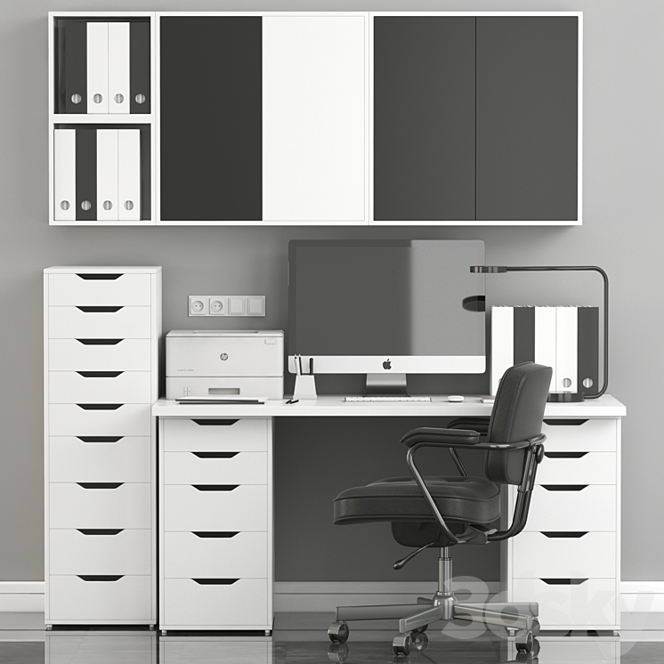 Ikea Office Workplace with Alex Table Alefjäll Chair and Eket wall-mounted cabinet 3DS Max - thumbnail 2