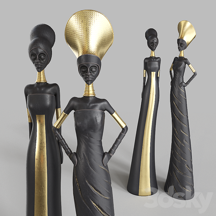 African Girls statuette 3DS Max - thumbnail 1