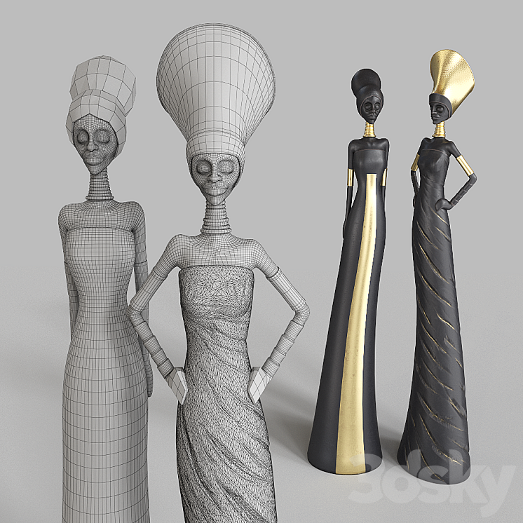 African Girls statuette 3DS Max - thumbnail 2