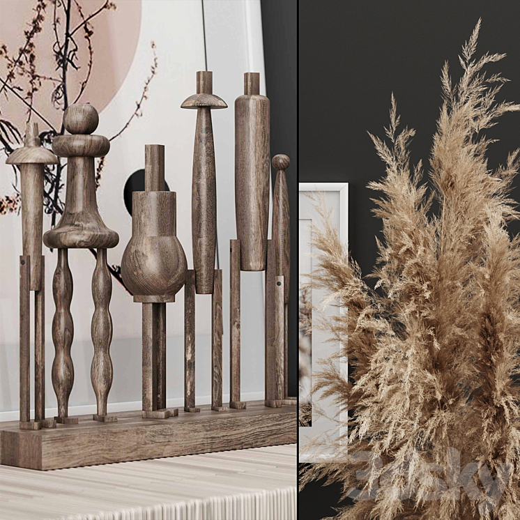 Decoration Set 02 pampas & Console 3D Model