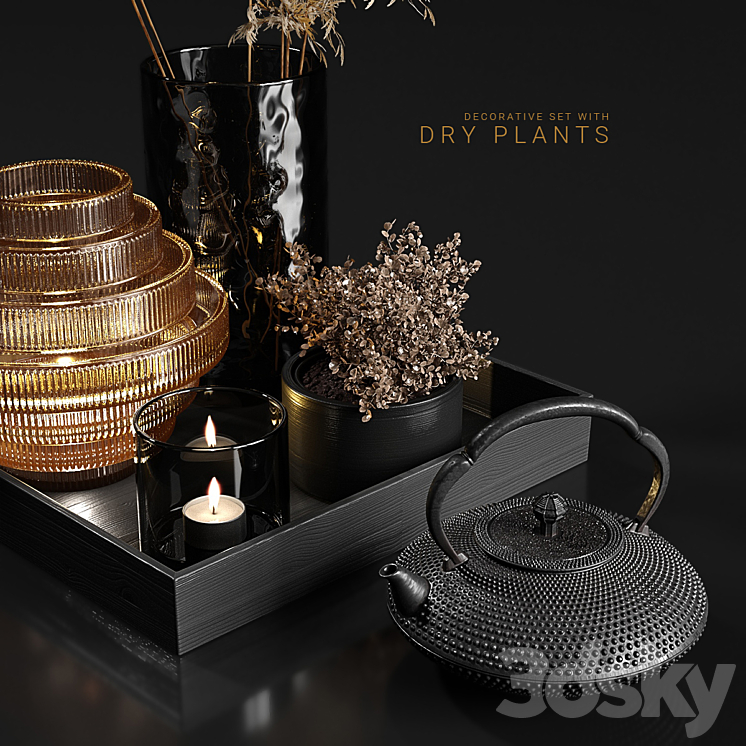 Decorative set with dry plants 3 3D Model