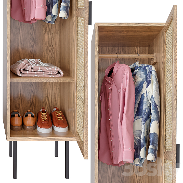 WASKA Wardrobe with hangers with 1 wicker door 3D Model