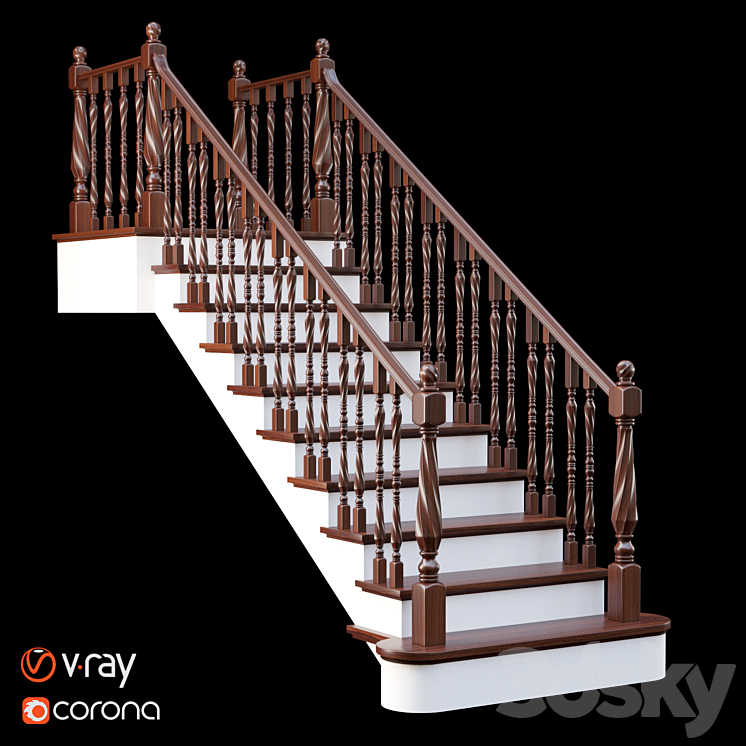 Classic staircase 3DS Max Model - thumbnail 1