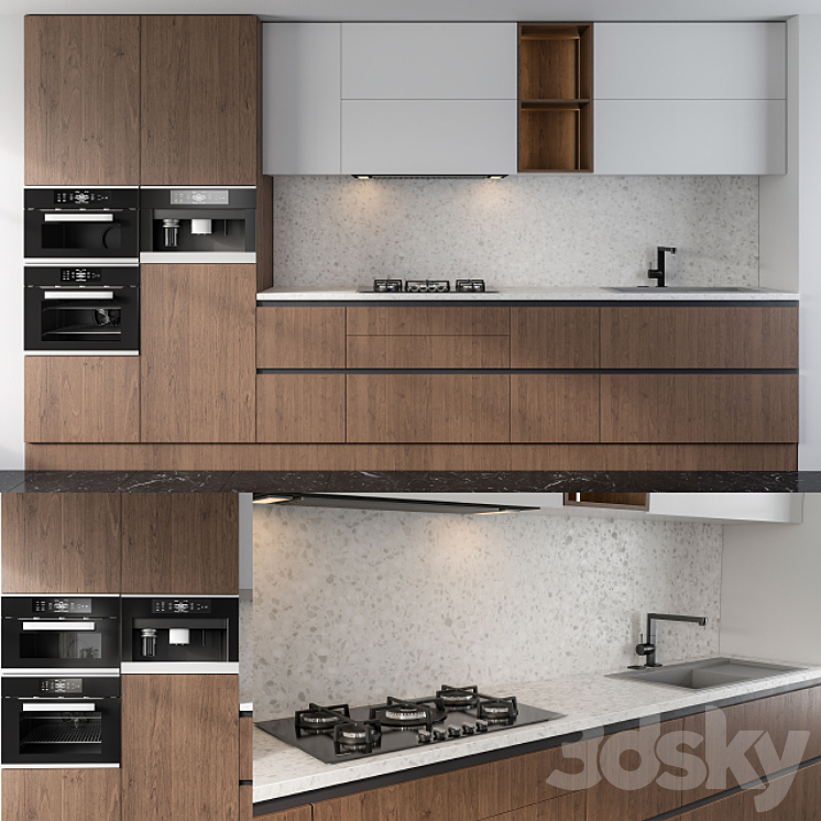 Kitchen white and wood 3DS Max - thumbnail 1