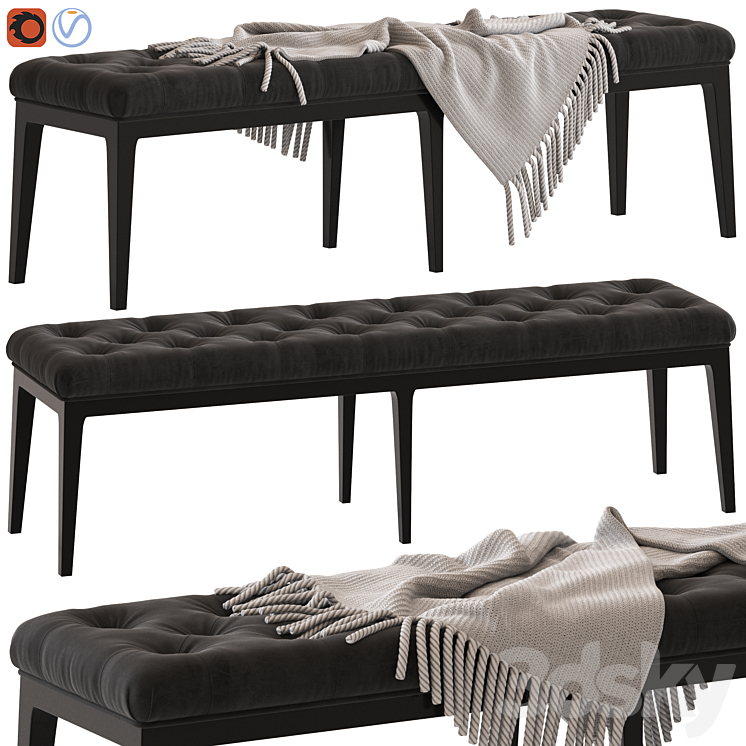 Coco Republic Piccadilly Tufted Bench 3DS Max - thumbnail 1