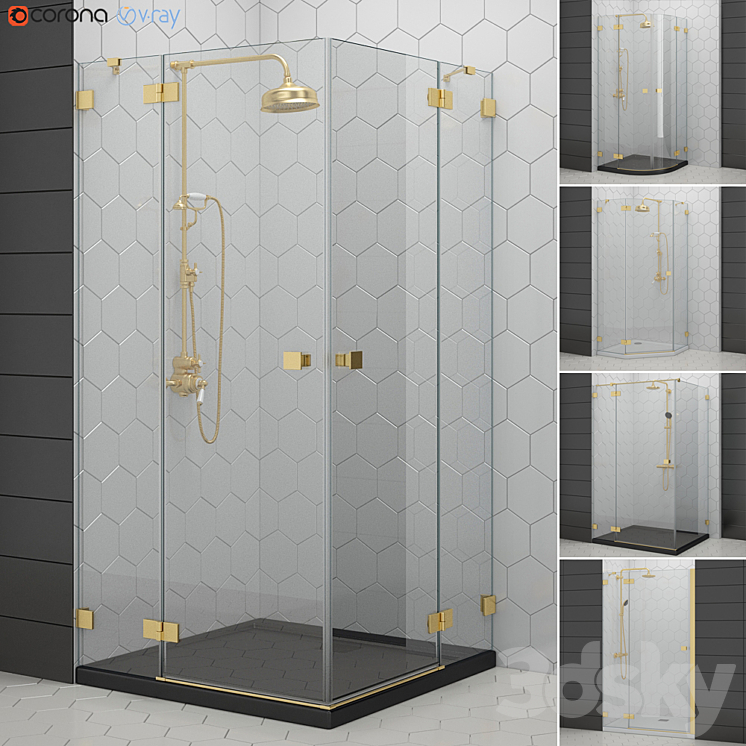 Shower enclosures and doors Radaway | Essenza gold 3D Model