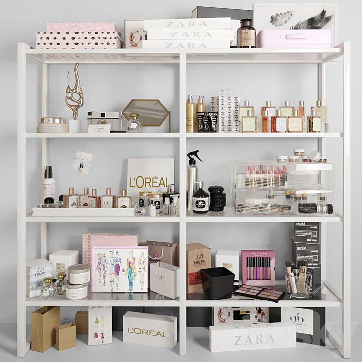 White rack with cosmetics in a beauty salon. Make up 3DS Max - thumbnail 1