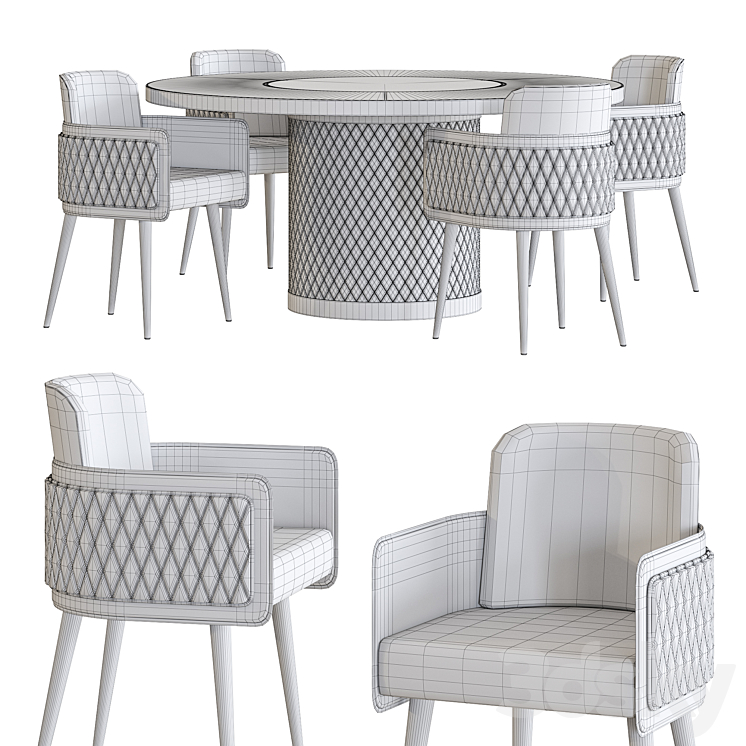Amet Armchair and Signore Degli Anelli Steel Table by Reflex Dining Set 3DS Max - thumbnail 2