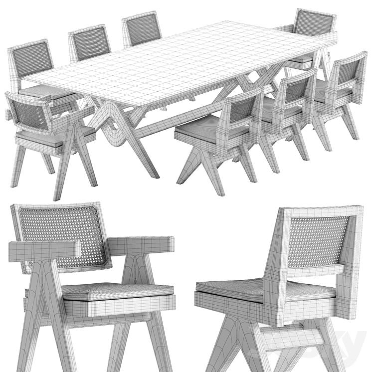 Cassina capitol complex table chair set 3DS Max - thumbnail 2