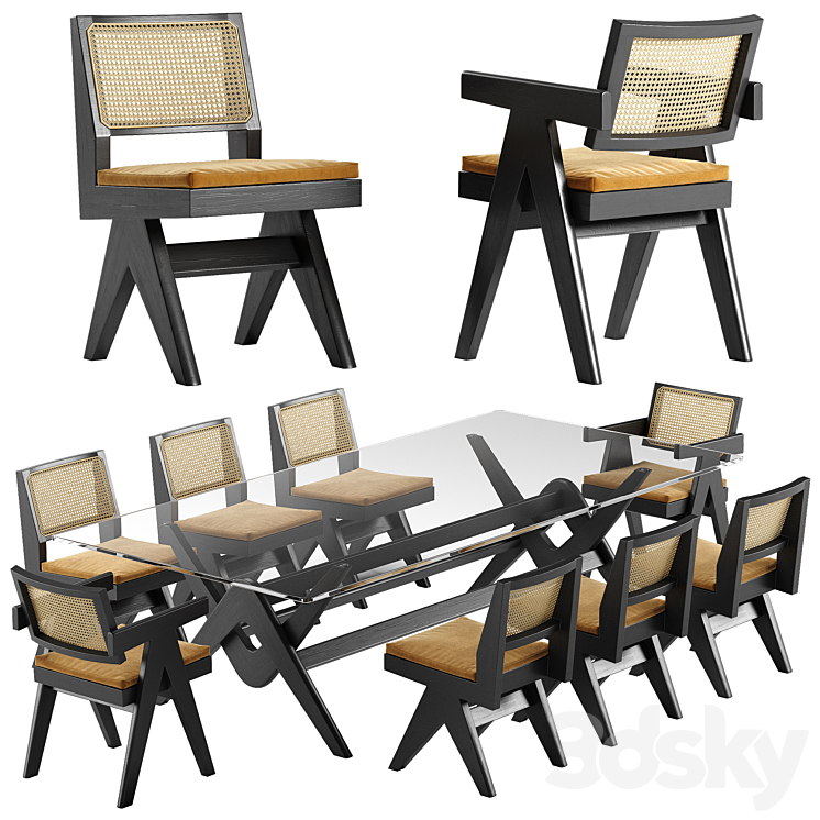 Cassina capitol complex table chair set 3DS Max - thumbnail 1