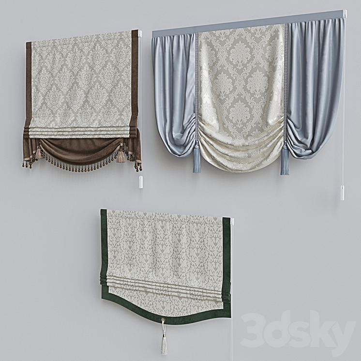 Set of classic roman curtains 3 3D Model