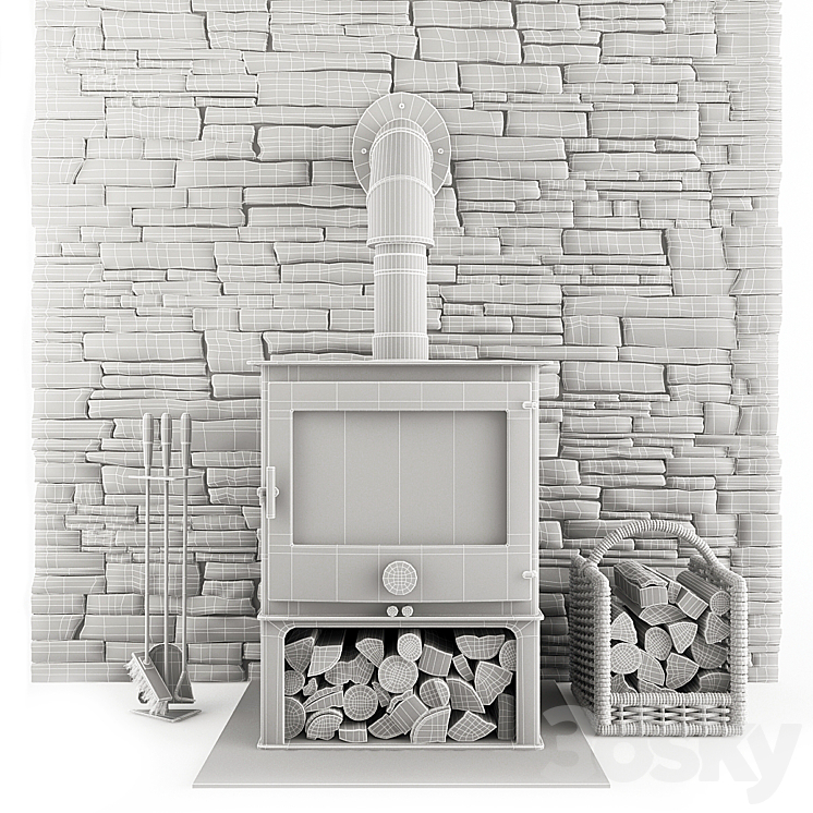 Fireplace and accessories 3D Model