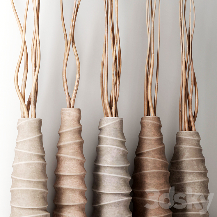 Dry branches in figured vases 3D Model