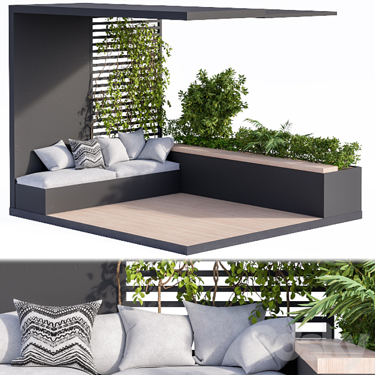Roof Garden and Balcony Furniture Black Set 3D Model