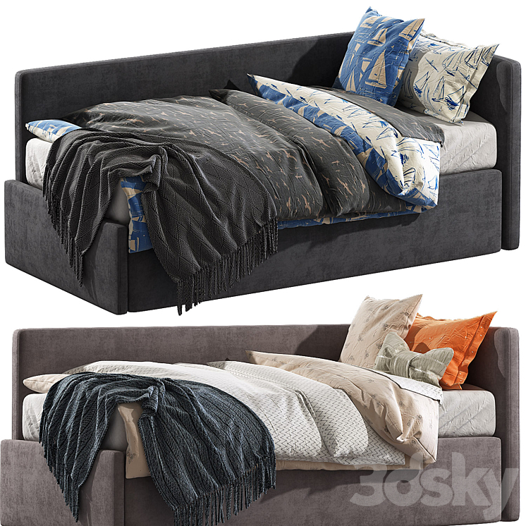 Childrens bed with decorative pillows 3D Model