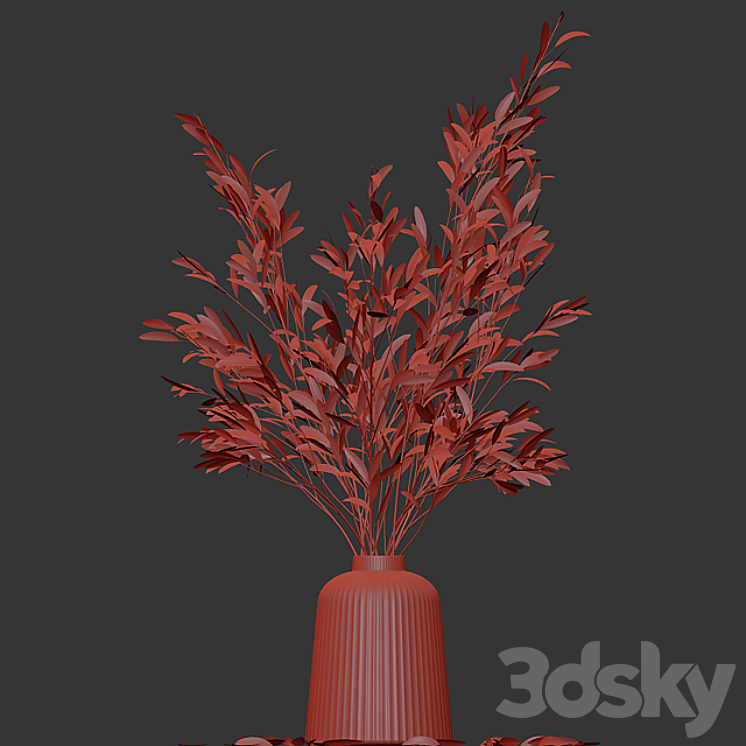 Olive stems in yellow glass vase with water 3DS Max - thumbnail 2