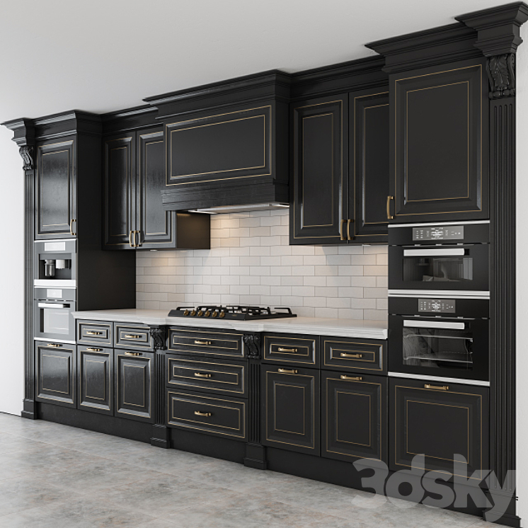 Black and Gold Lux Kitchen 3DS Max - thumbnail 1