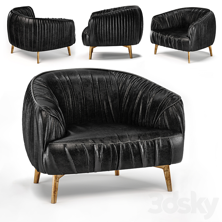 Wrinkled leather sofa black 3DS Max - thumbnail 1