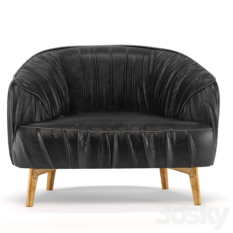 Wrinkled leather sofa black 3DS Max - thumbnail 2
