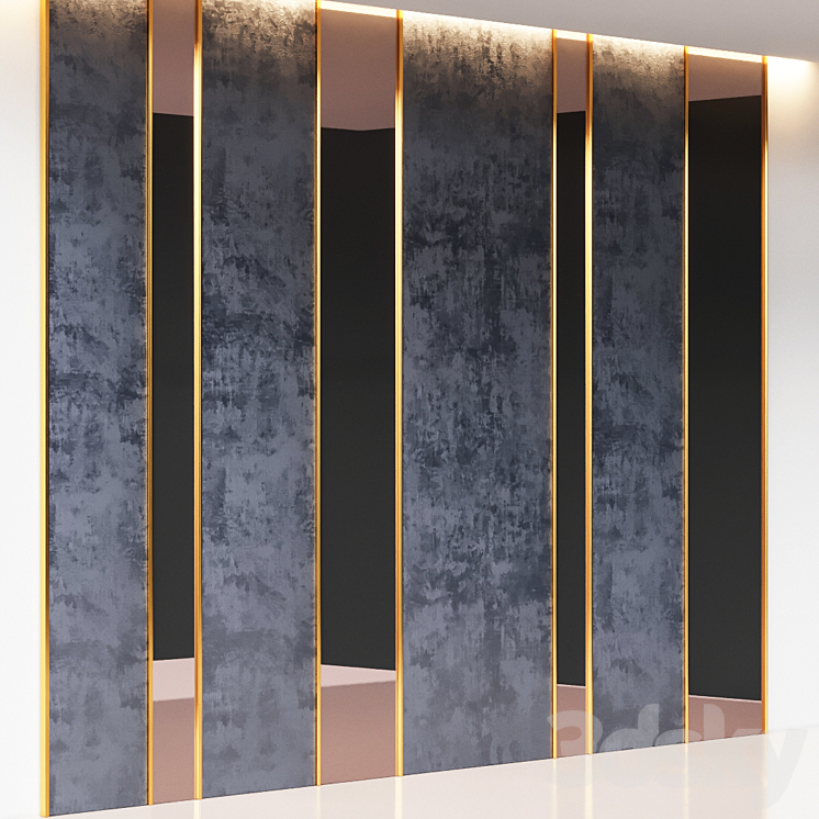 Decorative Wall Panel Blue Corduroy Brass and Glass 3DS Max - thumbnail 2