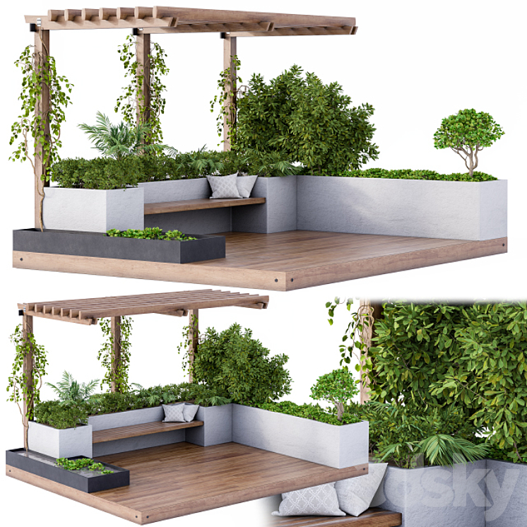 Roof Garden and Landscape Furniture with Pergola 3DS Max - thumbnail 1