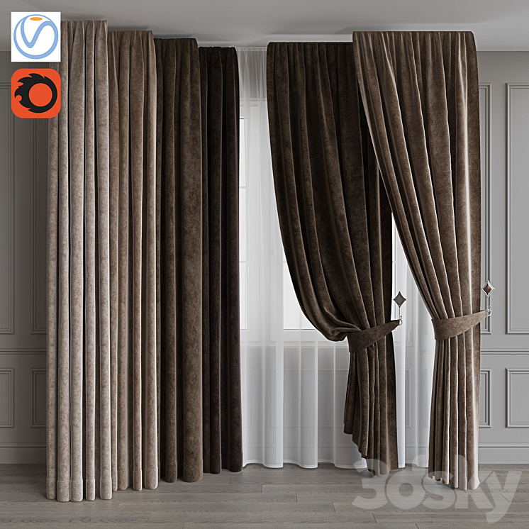 Set of curtains from velvet 37. Beige gamut 3DS Max - thumbnail 1