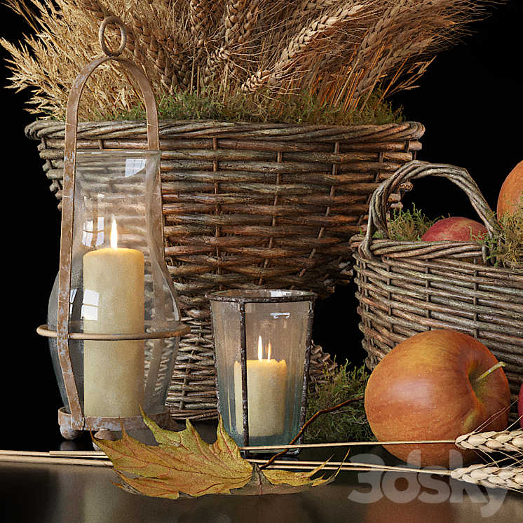 Decorative set with baskets 1 3D Model