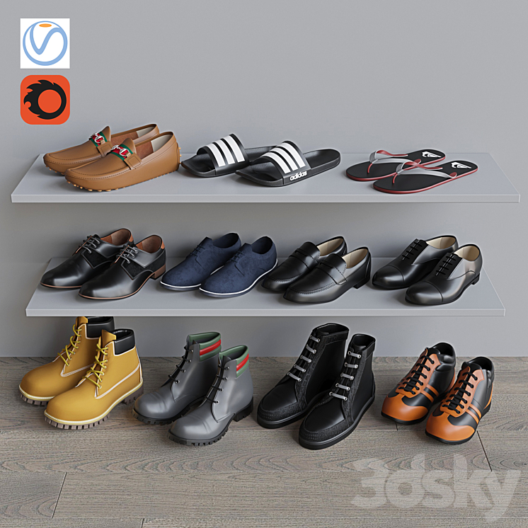 Set of men's shoes 1 3D Model