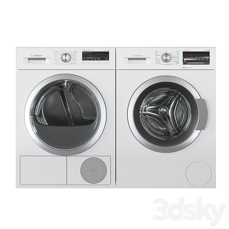 Bosch Washer Serie 6 Dryer Serie 4 Laundry Room 3D Model