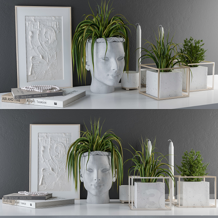 Decorative Set Sculpt Pot and Plants 3DS Max - thumbnail 2