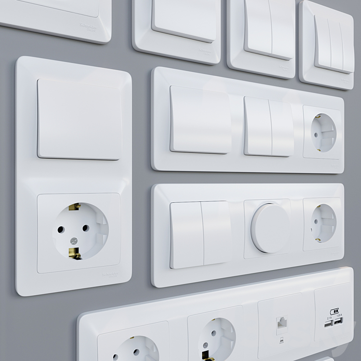 Sockets and switchers Schneider Electric Glossa | White 3DS Max - thumbnail 2