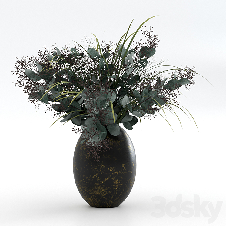 Bouquet of eucalyptus with grass 3D Model