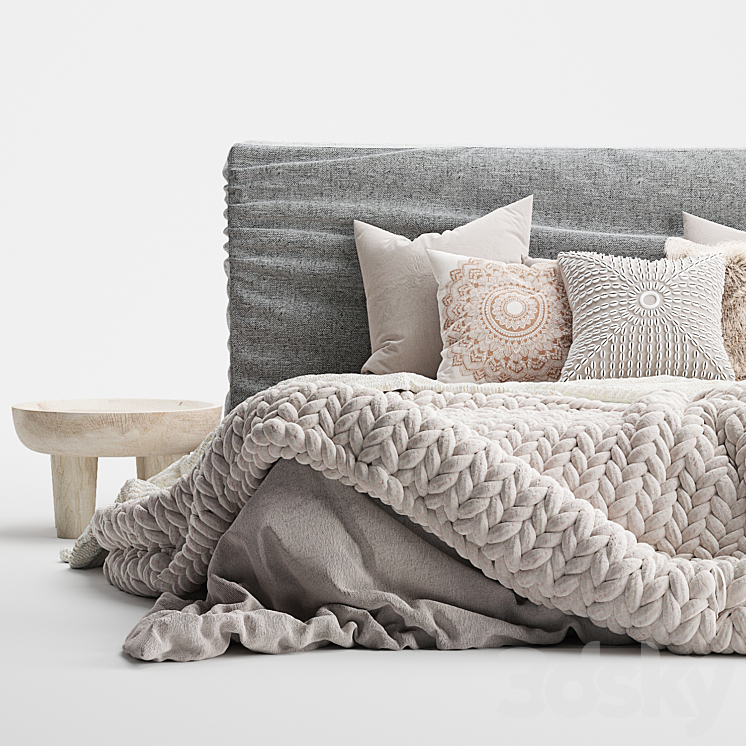 Zulu Upholstered Bed Charcoal 3D Model