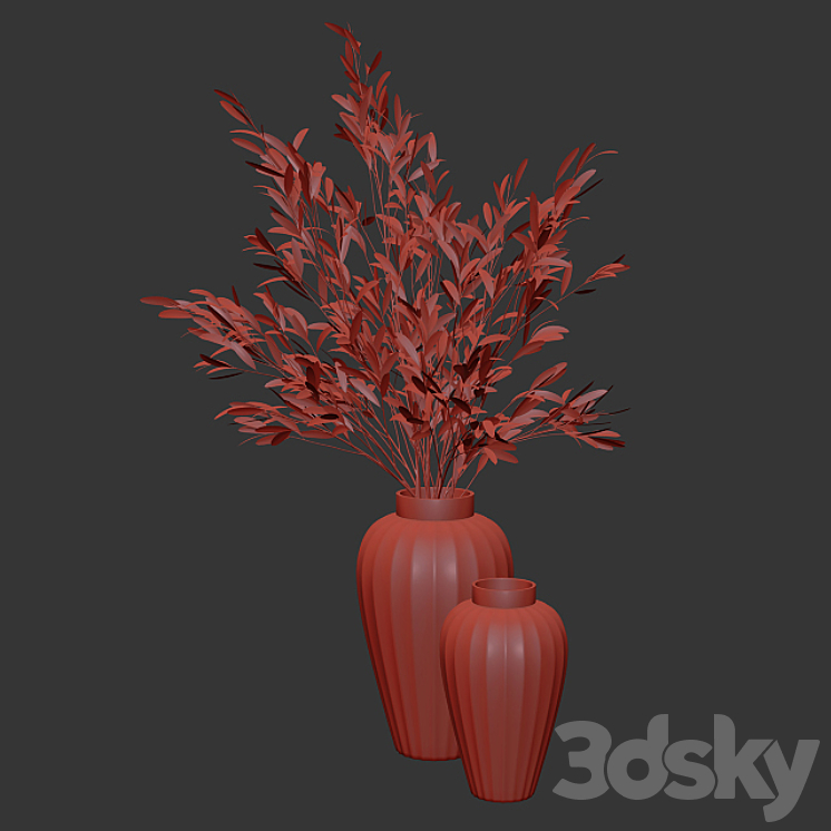 Olive stems in zara glass vase with water 3DS Max - thumbnail 2