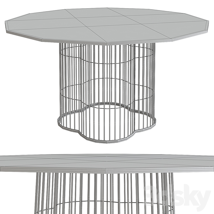 Gold Geometric Base Round Glass Table Table 3D model