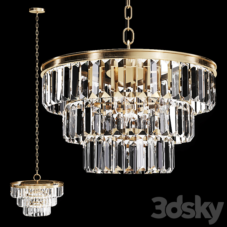 Restoration Hardware ALAINE CRYSTAL CLEAR GLASS 3-TIER CHANDELIER Brass 3DS Max - thumbnail 1