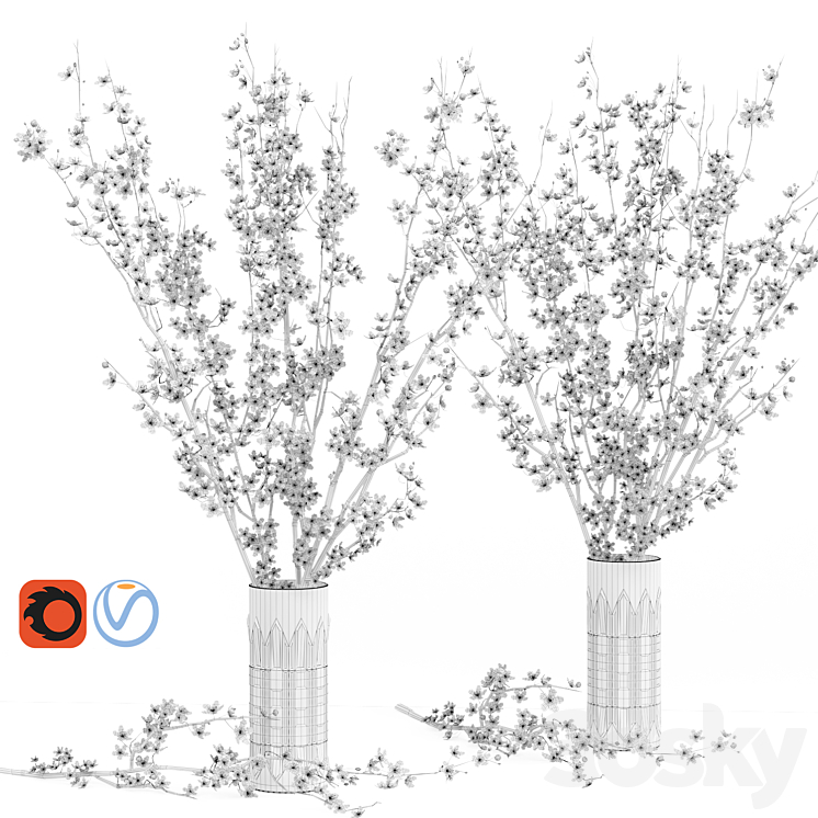 Cherry Blossom Sakura Flower Branch Vases 3DS Max Model - thumbnail 2