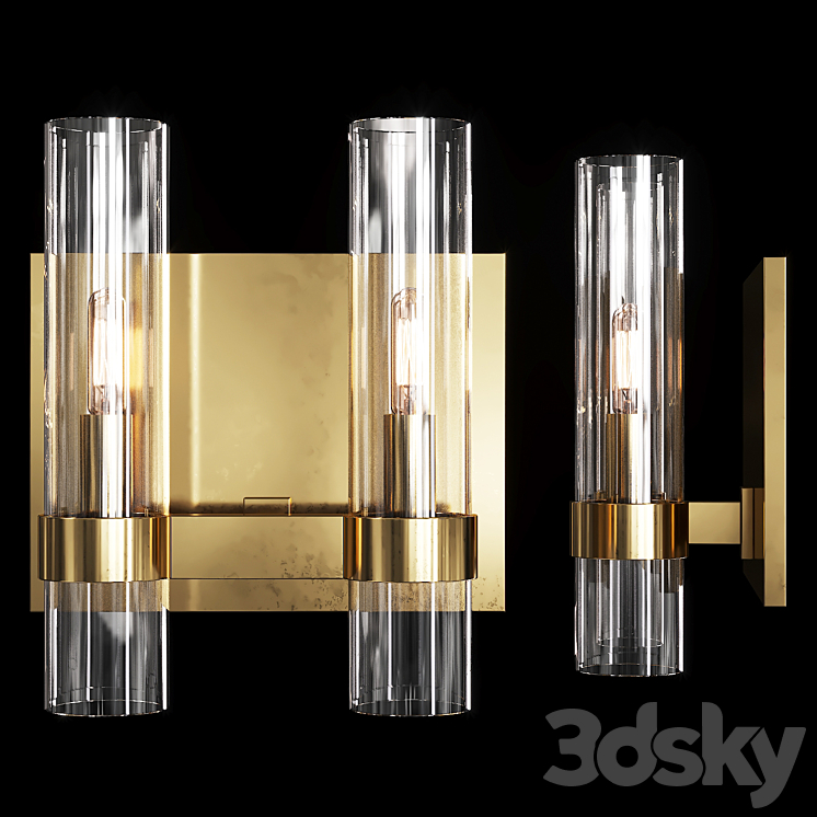 Restoration Hardware RAVELLE DOUBLE SCONCE Brass 3DS Max - thumbnail 1