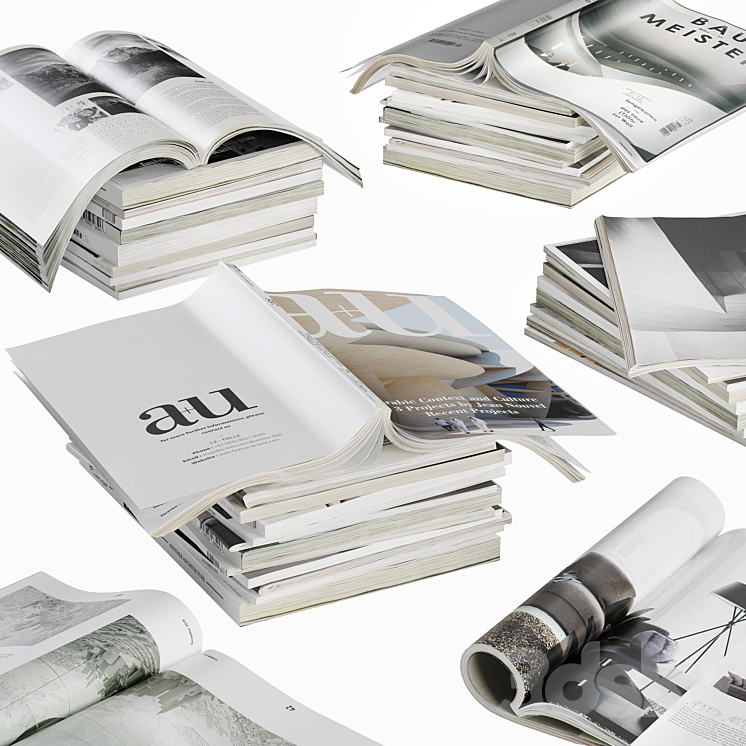 Opened magazines stack set 3D Model