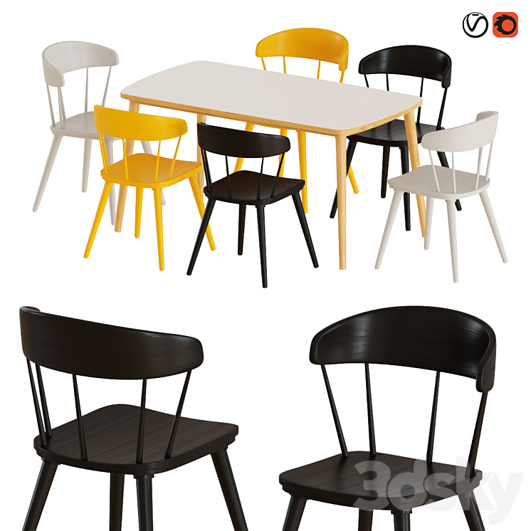 IKEA OMTANKSAM table and chairs Table Chair 3D model