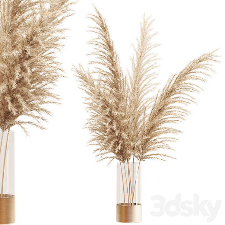Dried flower pampas grass in glass gold vase 3DS Max - thumbnail 1