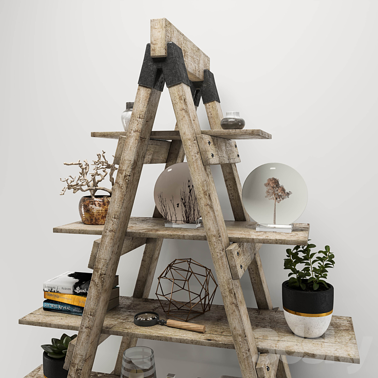 Rustic ladder bookshelf 3D Model