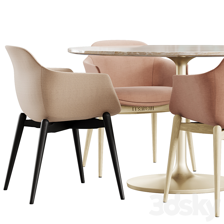 Marelli & Crate & Barrel Nero dining set 3D Model