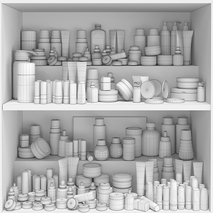 Shelf with a set of cosmetics for beauty salons shops or dutifree. Make up 3D Model