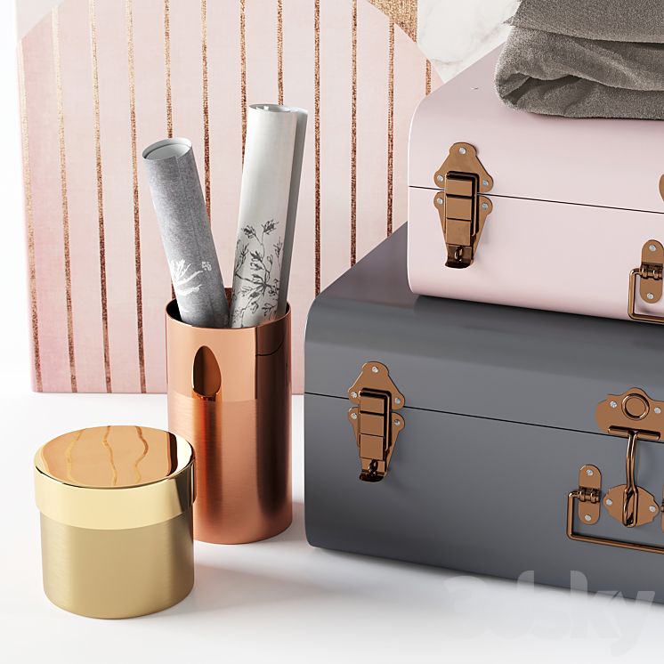 Decorative set of 2 Elori suitcase chests 3D Model