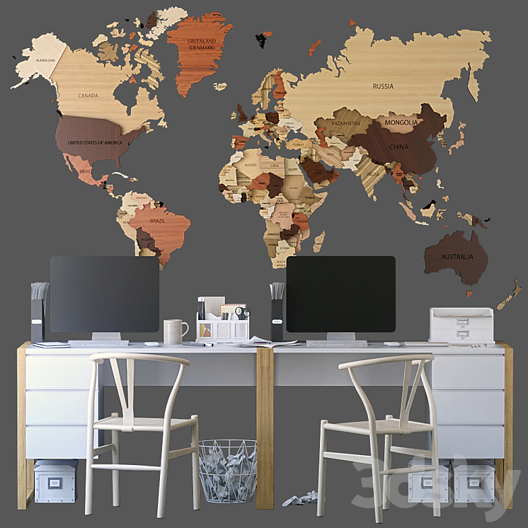 Office set with a map 3DS Max - thumbnail 1