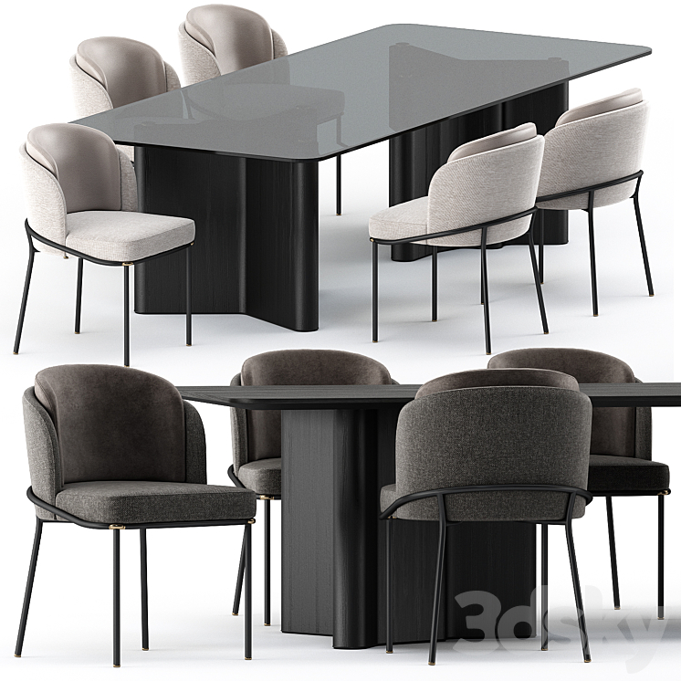 FIL NOIR chair and LOU Dining Table by Minotti 3DS Max Model - thumbnail 1