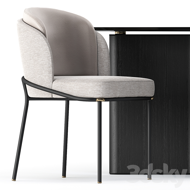 FIL NOIR chair and LOU Dining Table by Minotti 3DS Max Model - thumbnail 2